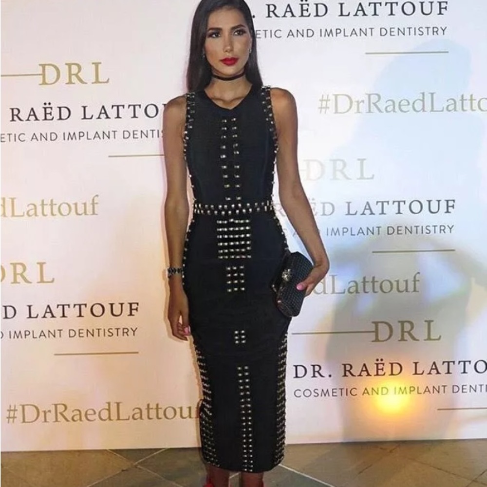 Bandage Midi Dress with Gold Detail